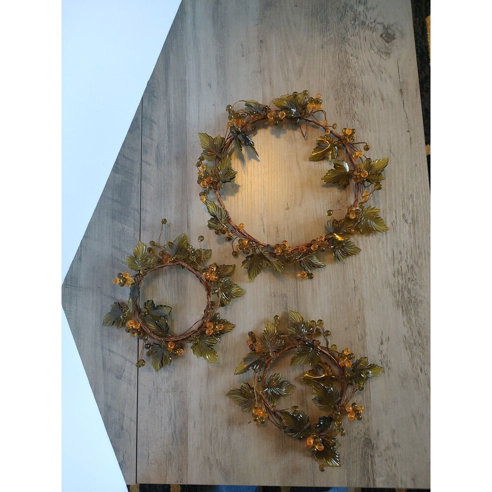 Acrylic Beaded Ivy Leaf Wire Wreath Table Or Wall Set Of 3, (1)-8", (2)-4"